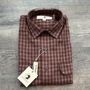 Duck Head Medium Dark Cognac Brown Performance Flannel Plaid Button-Down Shirt